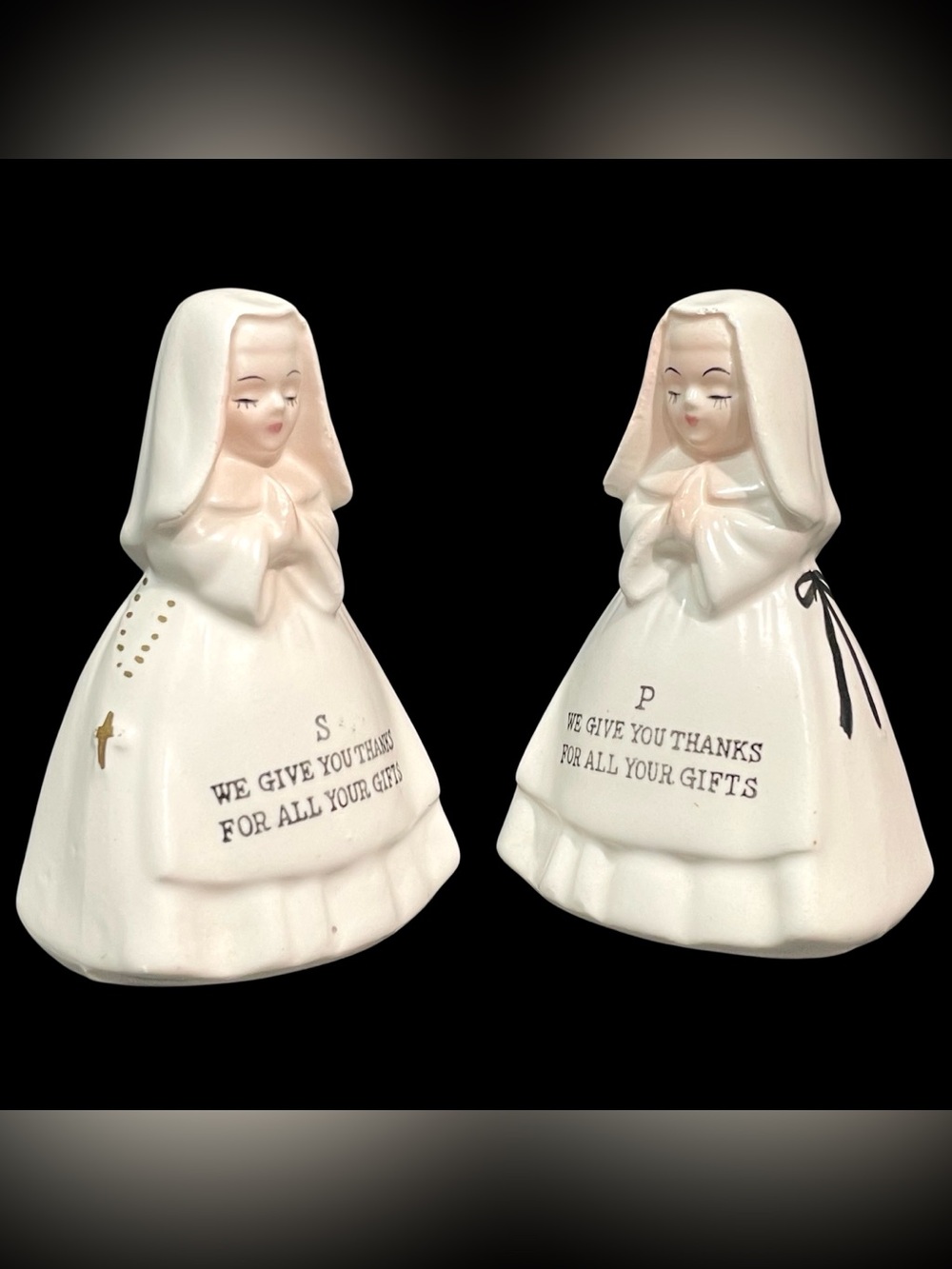 Vintage 1960s Kitschy Nun Prayer Ladies Salt and Pepper Shaker Set Made in Japan